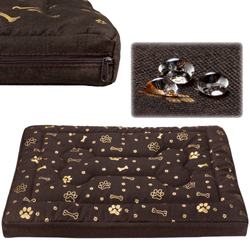 Pelíšek matrace pro psa Welsti hnědý se zlatými kostmi a tlapkami M 70x50 protiskluzový