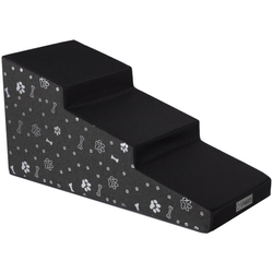 Schůdky pro psa Welsti 40 cm 3 šikmé stupně tmavě šedé se stříbrným potiskem, nášlap z černé protiskluzové tkaniny