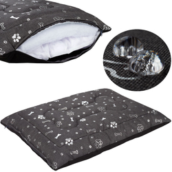 Pelíšek polštář pro psa Welsti tmavě šedý se stříbrnými kostmi a tlapkami M 70x50