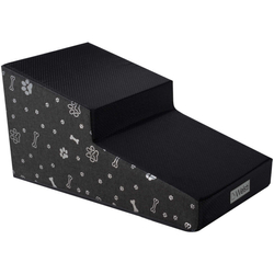 Schůdky pro psa Welsti 30 cm 2 šikmé stupně tmavě šedé se stříbrným potiskem, nášlap z černé protiskluzové tkaniny