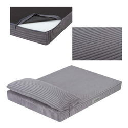 Pelíšek matrace s polštářem pro psa Welsti šedý manšestr M 70x50 protiskluzový