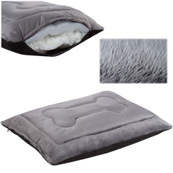 Pelíšek polštář pro psa Welsti šedý, chlupatý, s kostí L 100x70 protiskluzový